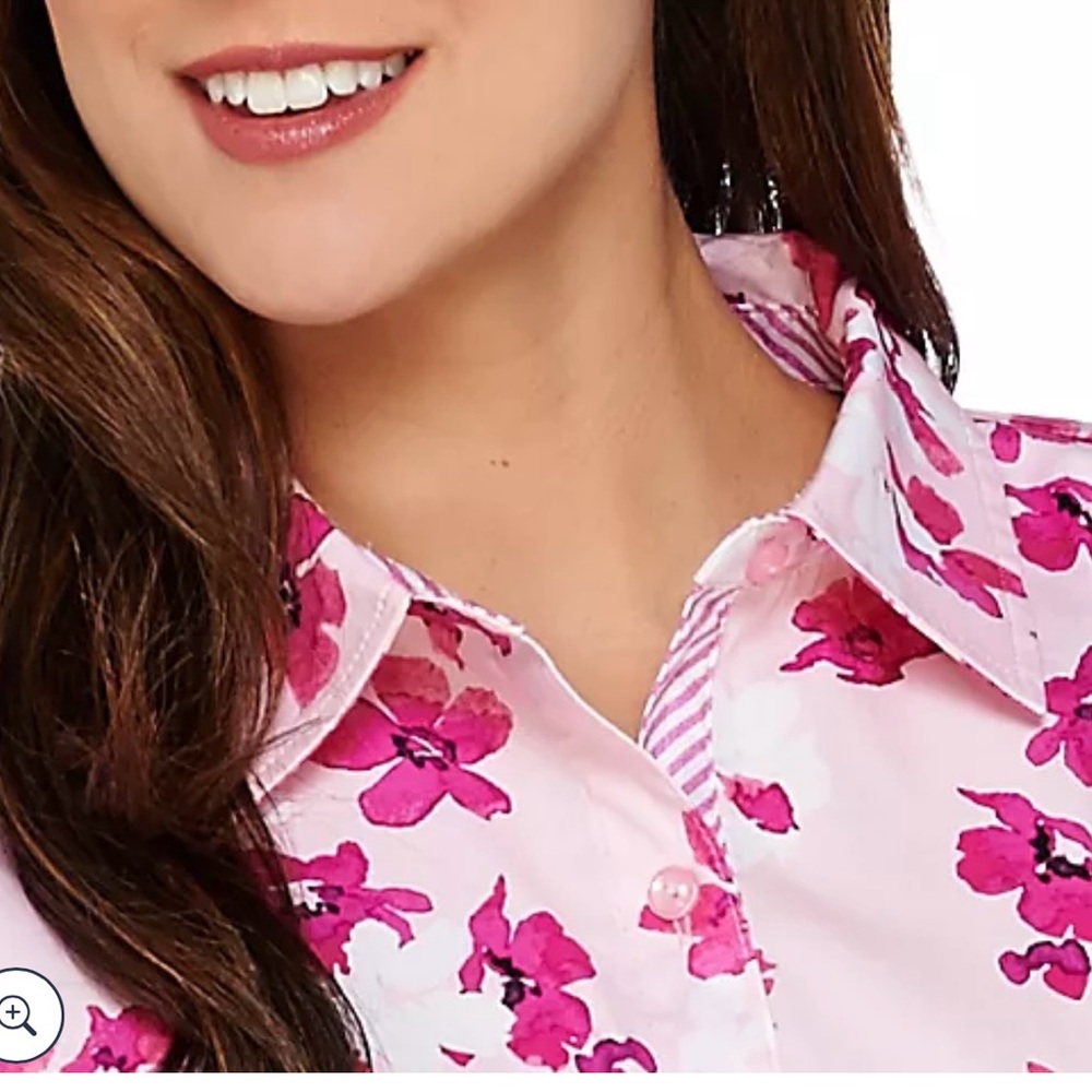 Susan Graver Printed Stretch Cotton Long Sleeve Button Front Shirt
